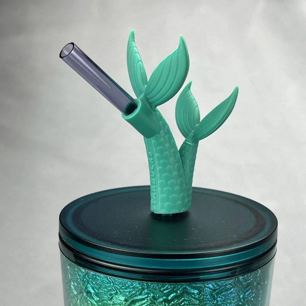 Starbucks Siren Mermaid 24 oz Cold Cup Iridescent Teal Tail Straw Top Tumbler